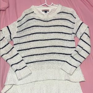 White,Black Striped high/low Sweater Tommy H